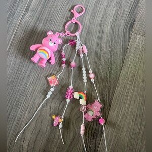Pink Rainbow Carebear Multi-beaded Charm Custom Keychain/Bag Charm